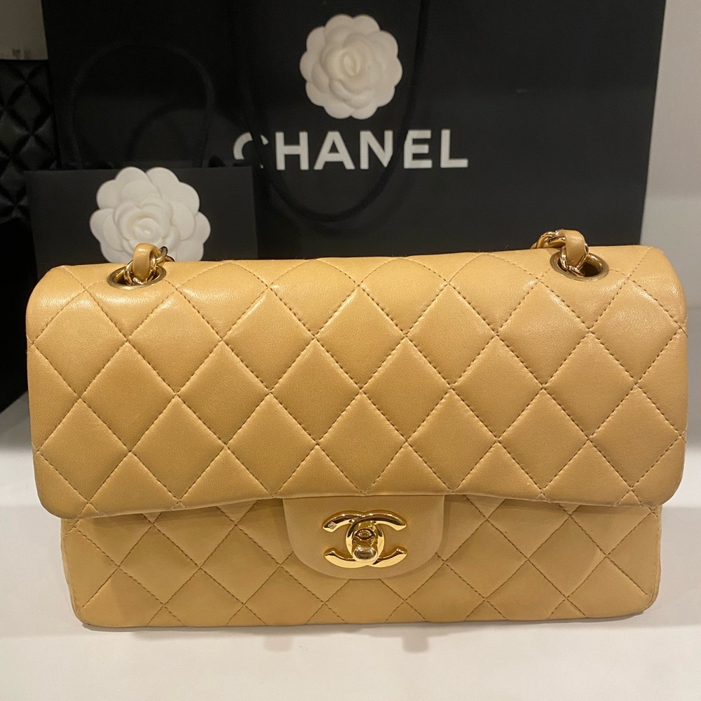 Chanel Beige Quilted Leather Bag 24 carat gold hardware